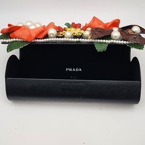 Prada Upcycled Handmade-Black Floral Embellished Glasses Case